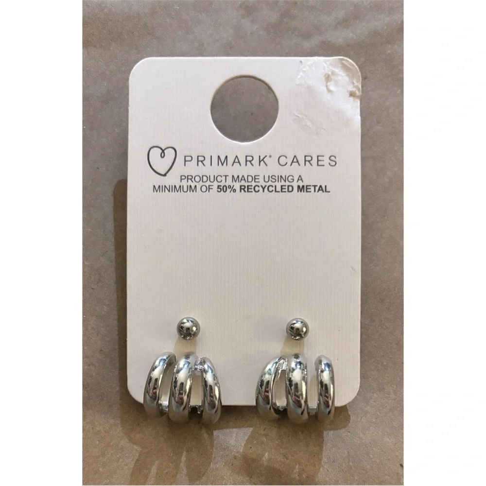 Primark Cares Silver Earrings Set – Studs & Chunky Hoops Eco‎ Friendly